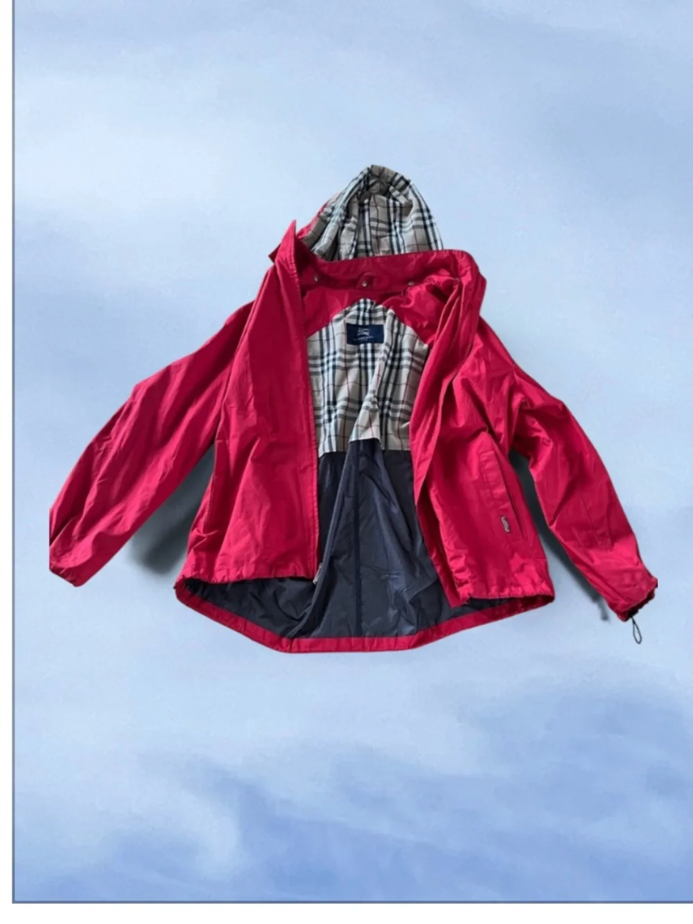 Burberry Red Hooded Coat with Signature Check Lining - Picture 2 of 5